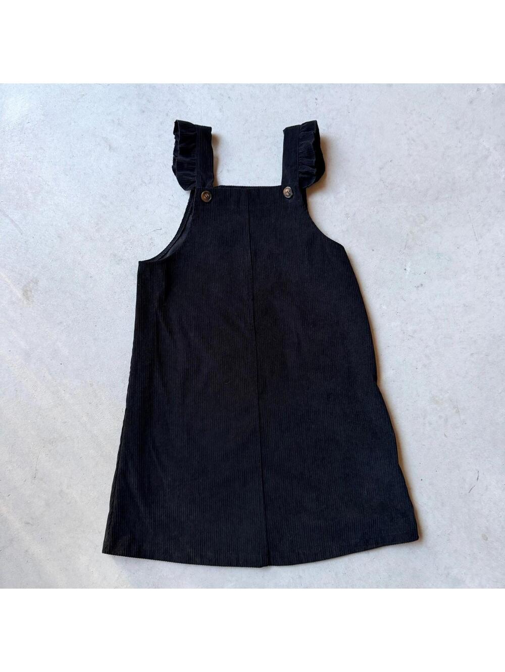 Cute Black Corduroy Coquette Dress with Ruffle Straps XS